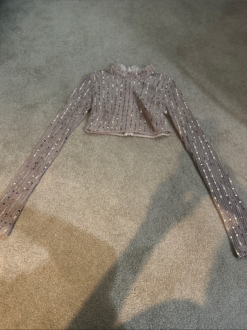 superdown Lavender Sequin Ribbed Cropped Long-Sleeve Top
